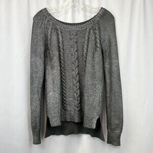 Ella Moss Womens Gray Glitter Cable Knitted Long Sleeve Pullover Sweater Size S